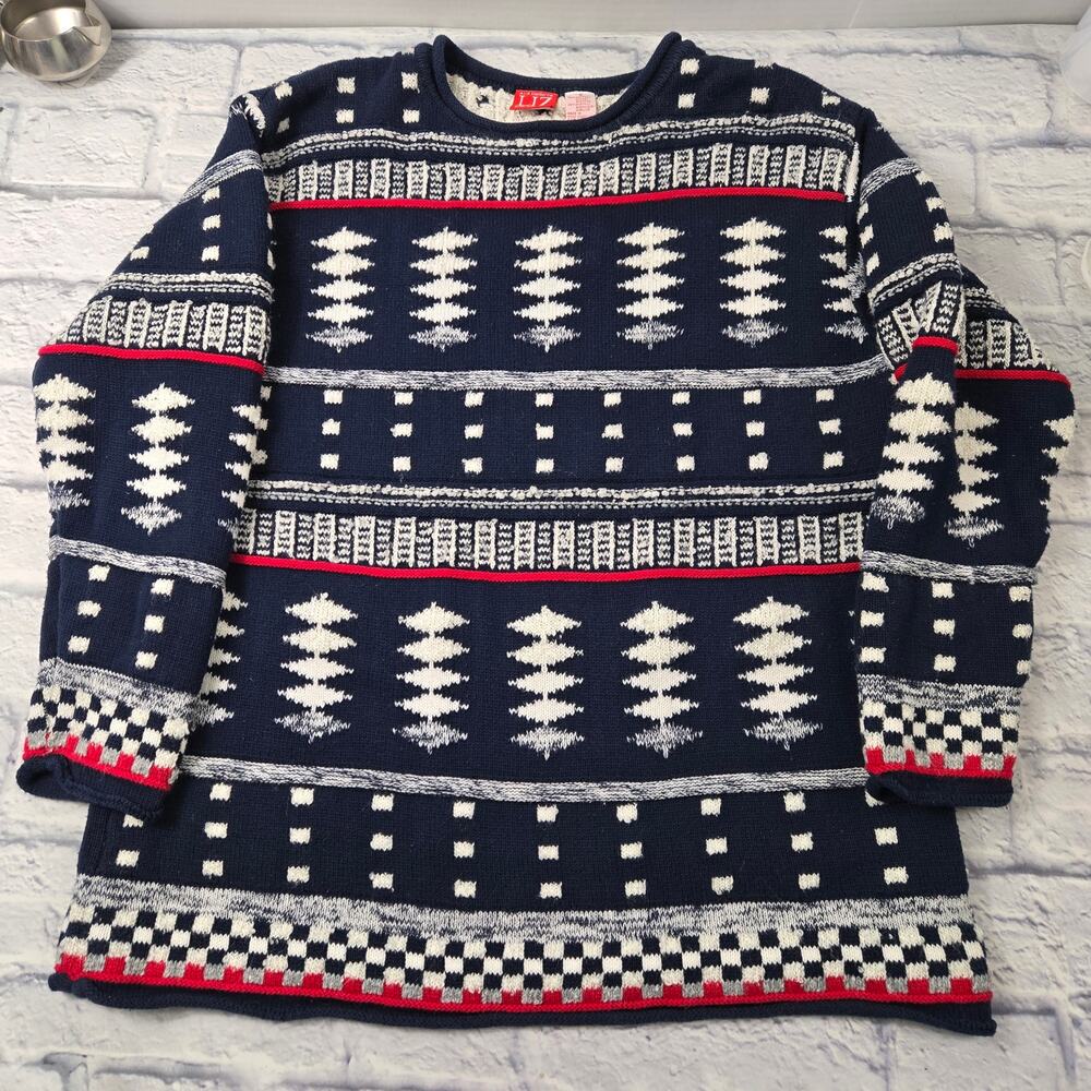 Vintage Liz Claiborne Liz & Co Sweater Navy Preppy Textured Geometric size small - Picture 1 of 12